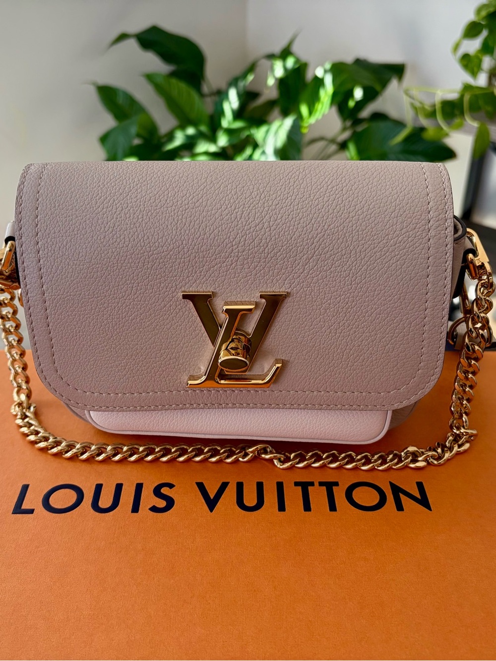 Louis Vuitton Blush Pink Leather Chain Crossbody with Gold Hardware
